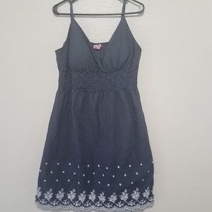 Plus size dark blue and white polka dot dress